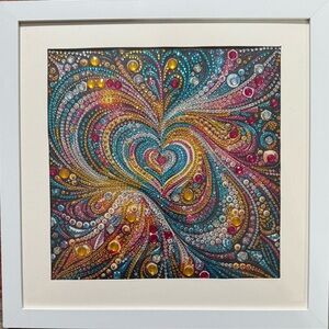 Colorful Heart Swirl Mixed Media Art by Dazzling Diamond Arts, size 12” * 12”